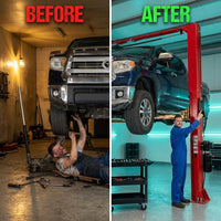 12000 Lbs Extra Height 167Inch 2 Post Lift Two Post Car Lift AK-M120 Auto Lift Car Lift Hoist 2 Post Car Lift (Extra Height, Red) — Before & After
