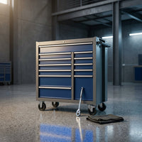 13-Drawer Rolling Tool Chest, Large Tool Chest with Wheels, 2 in 1 Detachable Tool Chests, Portable Tool Storage, Locking Mechanic Tool Box for Warehouse, Garage, Gray & Blue — Studio Shot