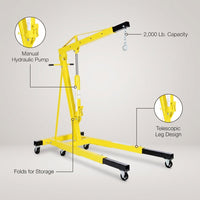 2,000 Lb. Capacity Engine Hoist with Telescopic Legs — infographic