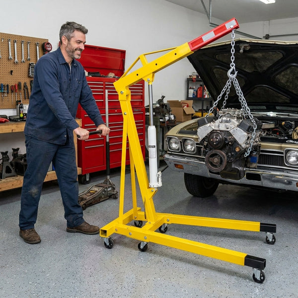 Engine Hoist Crane Built to Handle Heavy Lifts, 2,000 Lb Capacity, Steel Construction, Telescopic Legs