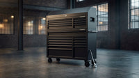 56 In. W X 22 In. D Heavy Duty 23-Drawer Combination Rolling Tool Chest and Top Tool Cabinet Set in Matte Black — Lifestyle