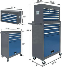 Kirmoasl 13-Drawer Rolling Tool Chest, Large Tool Chest with Wheels, 2 in 1 Detachable Tool Chests, Portable Tool Storage, Locking Mechanic Tool Box for Warehouse, Garage, Gray & Blue