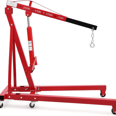 2 Ton Hydraulic Engine Hoist Cherry Picker, 4400LBS, Cherry | No Lever, Foldable, with 6 Casters and Telescopic Boom, Heavy Duty Engine Lift for Garage, Workshop, Automotive Repair