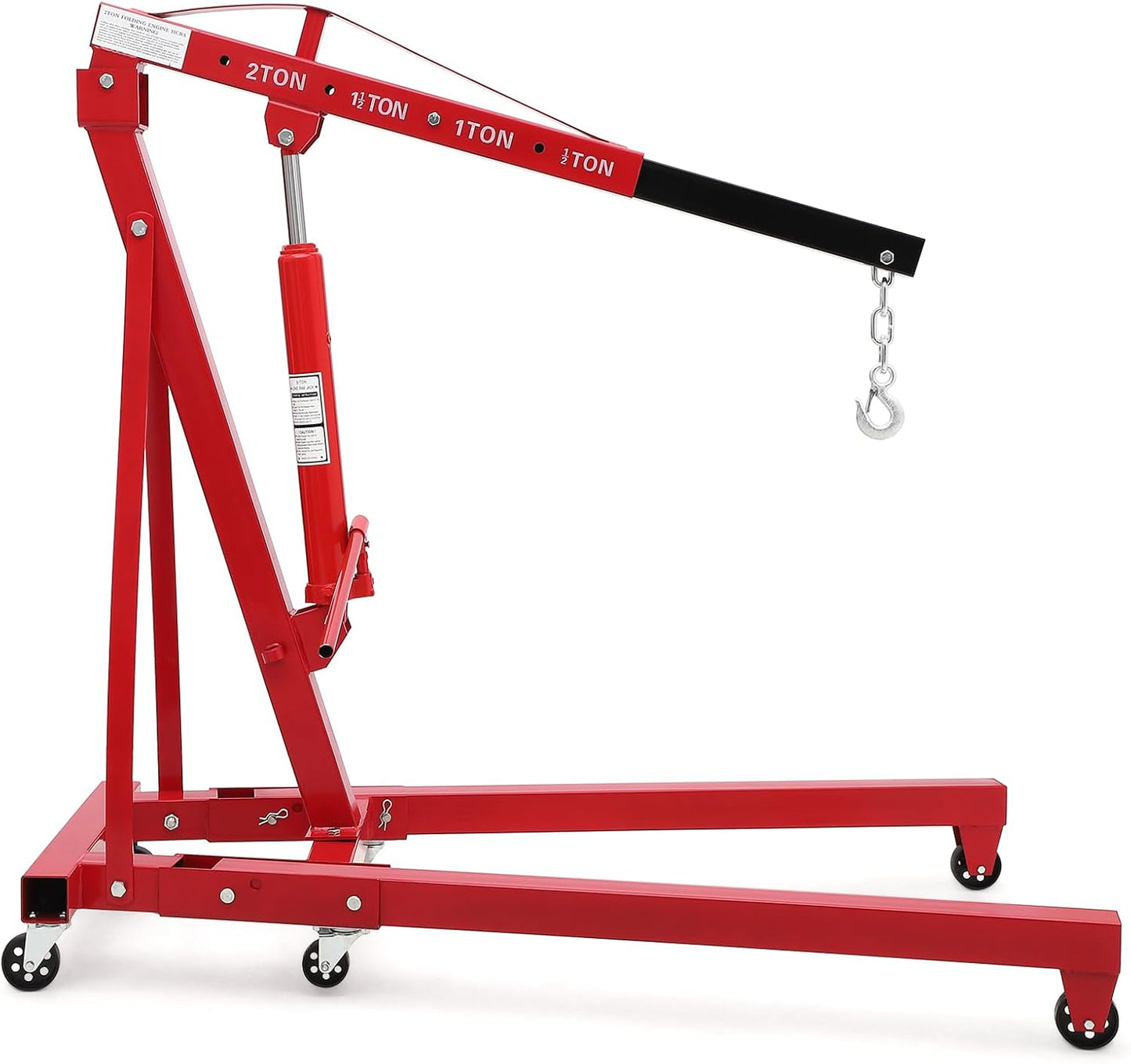 2 Ton Hydraulic Engine Hoist Cherry Picker, 4400LBS, Cherry | No Lever, Foldable, with 6 Casters and Telescopic Boom, Heavy Duty Engine Lift for Garage, Workshop, Automotive Repair