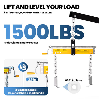 Yellow Hydraulic Folding Engine Hoist with Lever, 2 Ton/4400 LBS Load Capacity, Cherry Picker Shop Crane with 360° Casters & Telescoping Boom, Engine Crane with Leveler for Engine Lifting
